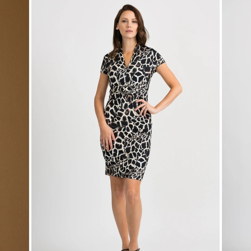 Joseph Ribkoff Black and White Giraffe Print Mini Dress